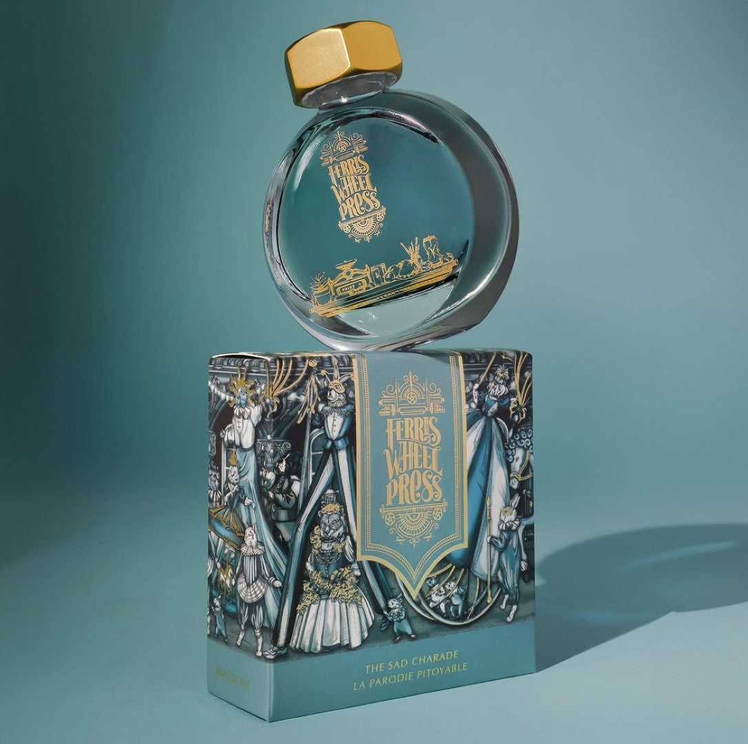 Ferris Wheel Press The Sad Charade fountain pen ink in slate-grey, perfect for creative writing and artistic expressions.