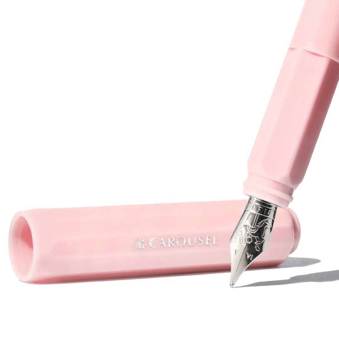 Ferris Wheel Press Fountain Pen in Billowing Blush, featuring a whimsical horse nib and elegant, lightweight design.