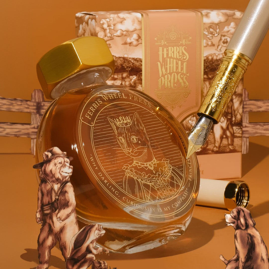 A 38ml bottle of Ferris Wheel Press Fountain Pen Ink in soothing terracotta orange, inspired by nature's vibrant hues.