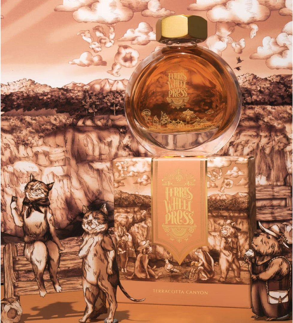 Ferris Wheel Press Terracotta Canyon ink in 38ml, a soothing terracotta orange perfect for artists and writers.