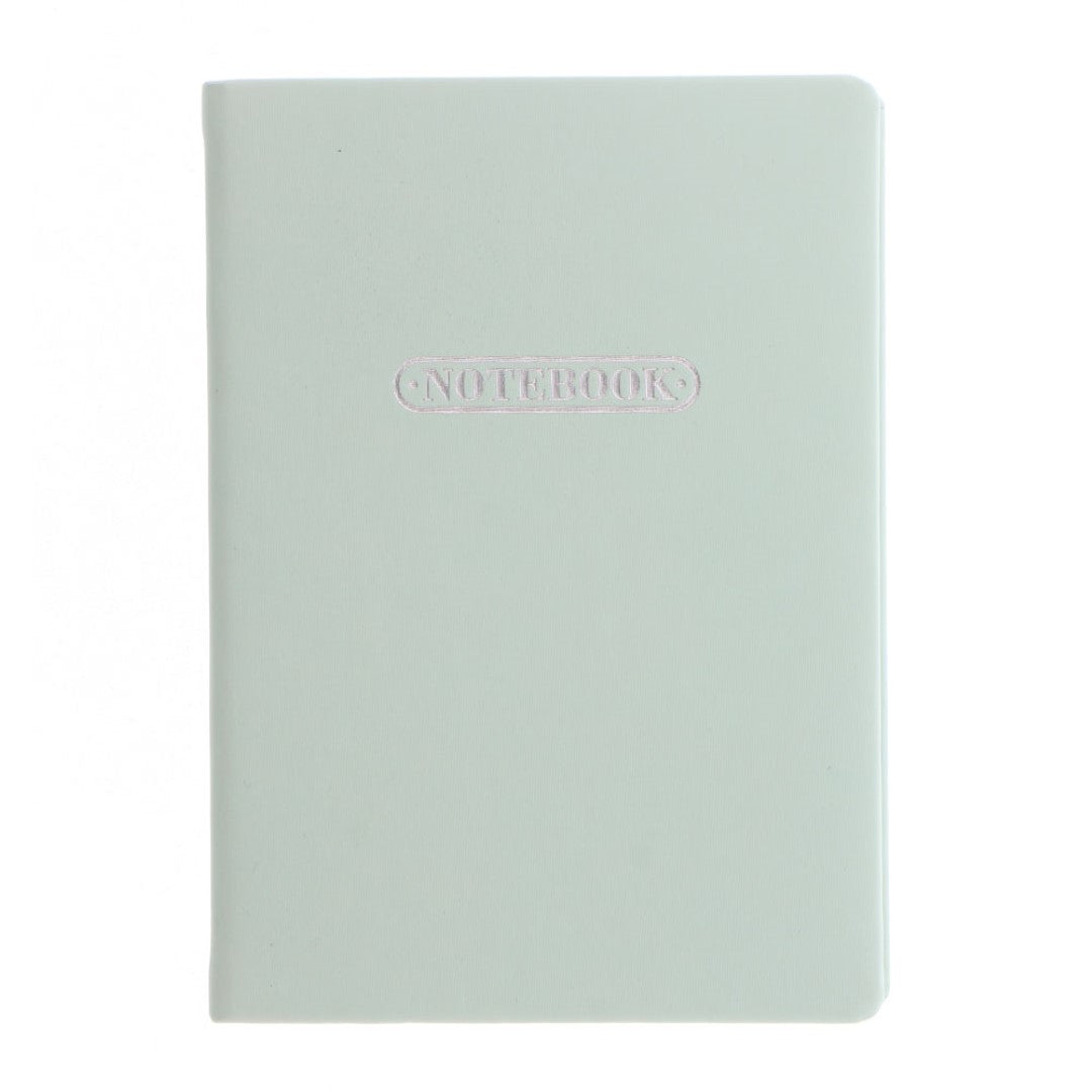 A6 ruled notebook in pastel duck egg with foil details, 192 pages, ideal for stylish note-taking and journaling.