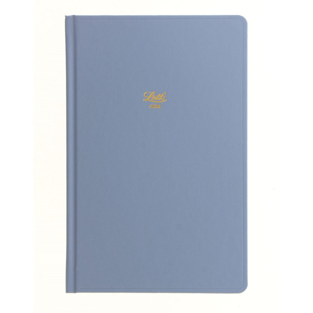 Sleek blue Letts notebook with gold foil, 240 fountain pen-friendly pages, hard cover, and ribbon marker for stylish organization.