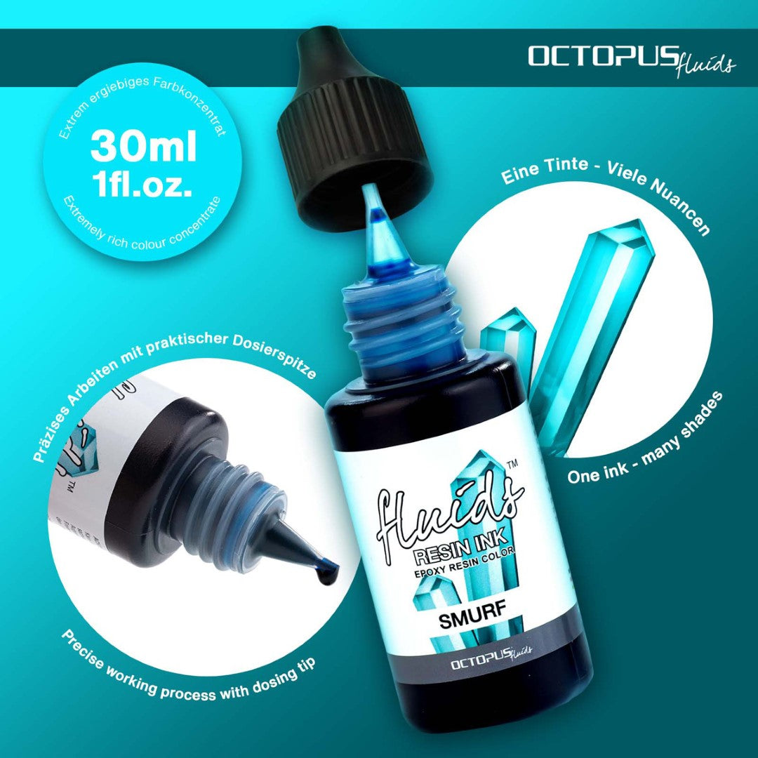 Smurf Blue resin ink in a 30ml bottle, ideal for vibrant color in epoxy, UV, and acrylic resin projects.