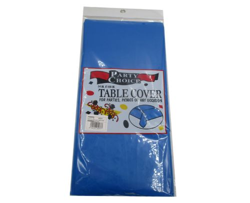 Navy blue plastic tablecloth measuring 54x108 inches, perfect for elegant dining and easy cleanup at any event.