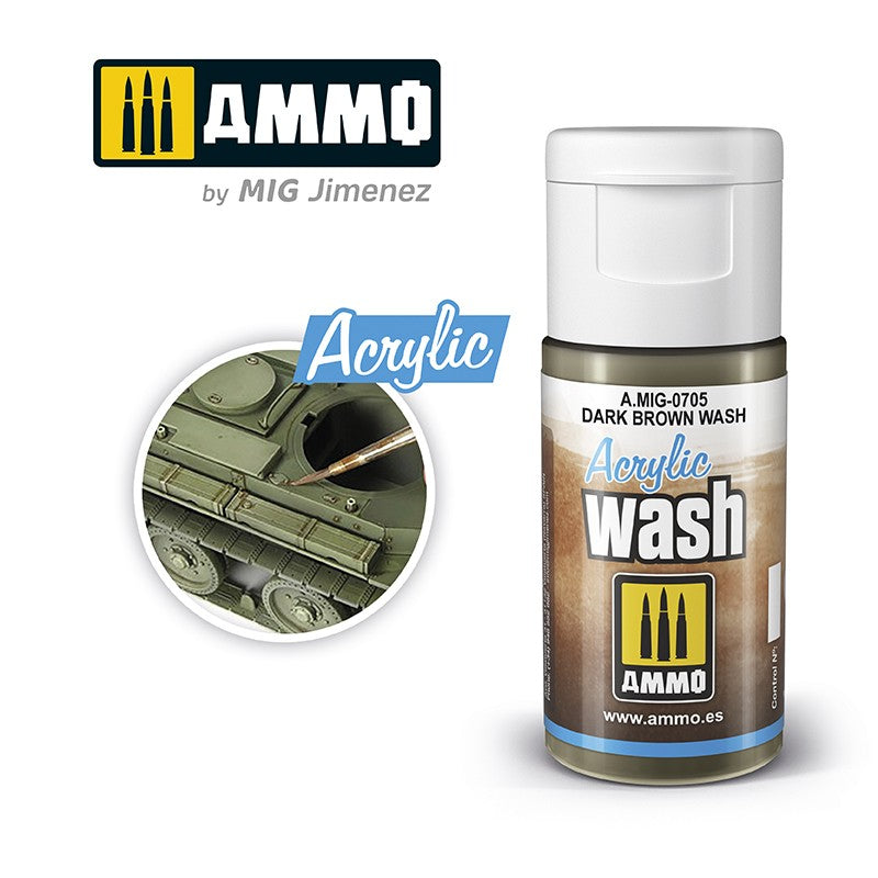 Ammo by MIG - Acrylic Washes - Dark Brown Wash 15ml