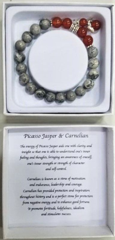 Bracelet - Grey Picasso Jasper and Carnelian
