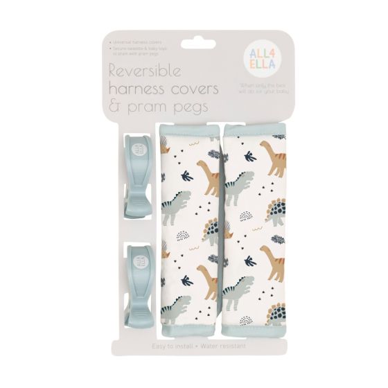Harness Covers & Pram Pegs - Beige Dinosaurs - All4Ella