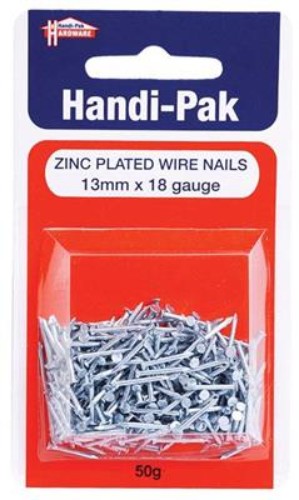 (Card-50g) Handipak 13mm x 18g Z/P Wire Nails