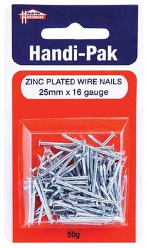 (Card-50g) Handipak 25mm x 16g Z/P Wire Nails