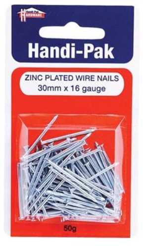 (Card-50g) Handipak 30mm x 16g Z/P Wire Nails