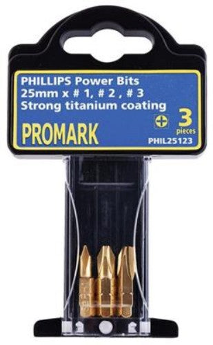 (Pack-3) Promark 25mm x 1 2 and No 3 Phillips Power Bits