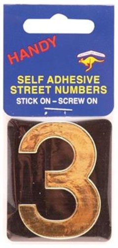 Handy No. 3 Plastic Gold on Black House Numbers - Pack of 10