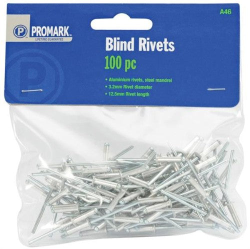 (Pkt-100) Promark 3.2 x 12.5mm Aluminium Blind Rivets