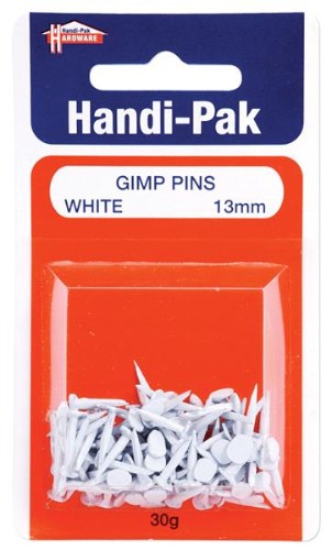 (Card-30g) Handipak 13mm White Gimp Pins