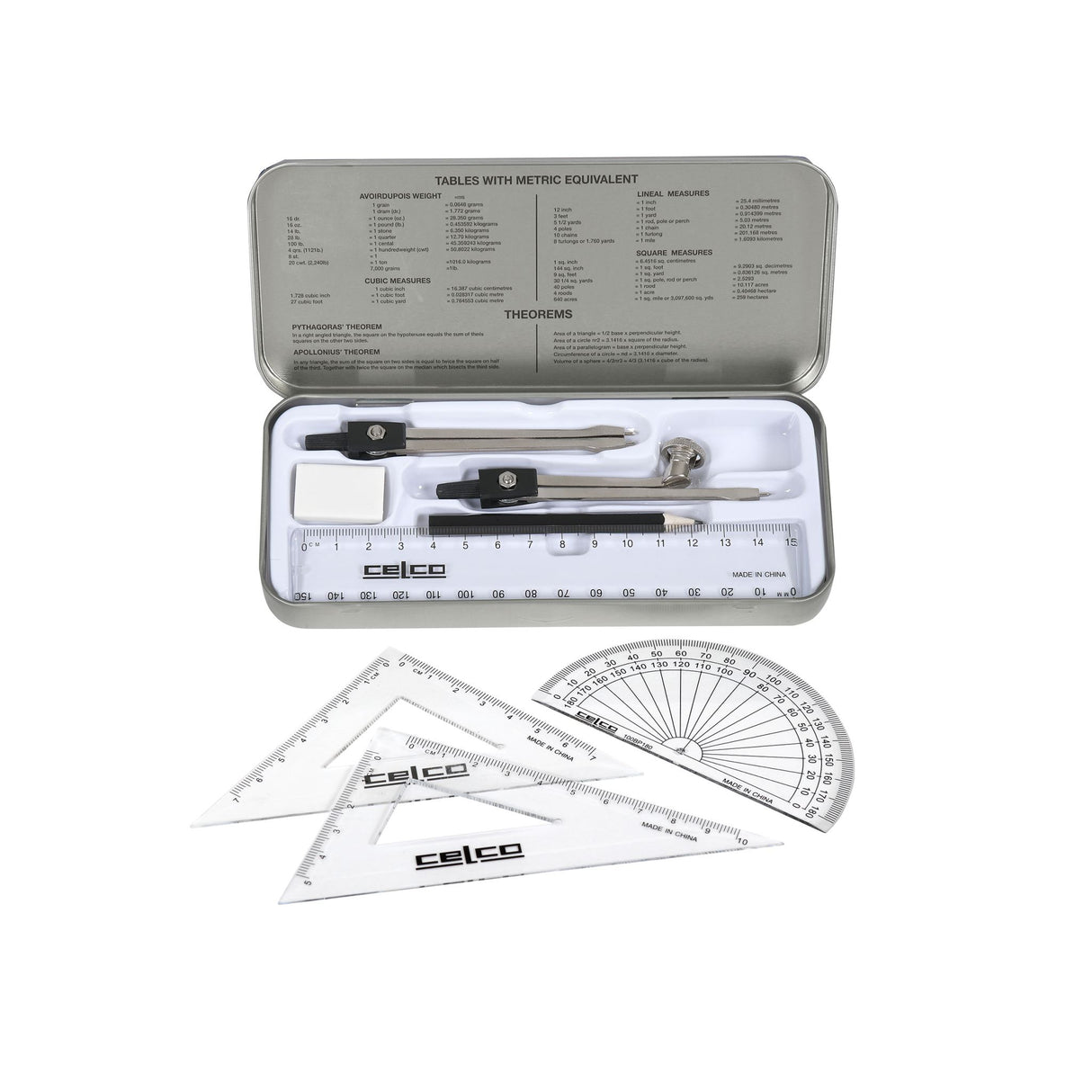 CELCO 8 PIECE MATHS SET 909 W/COMPASS