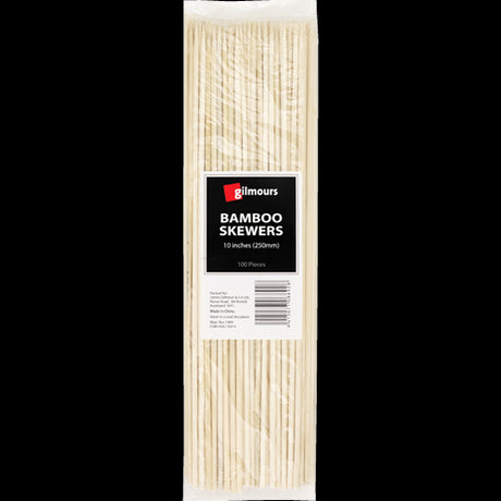 Eco-friendly 10-inch bamboo skewers, pack of 100, ideal for kebabs, appetizers, and cooking with ease.