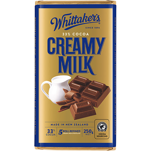 Whittaker's Creamy Milk 33% Cocoa Milk Chocolate Block 250g