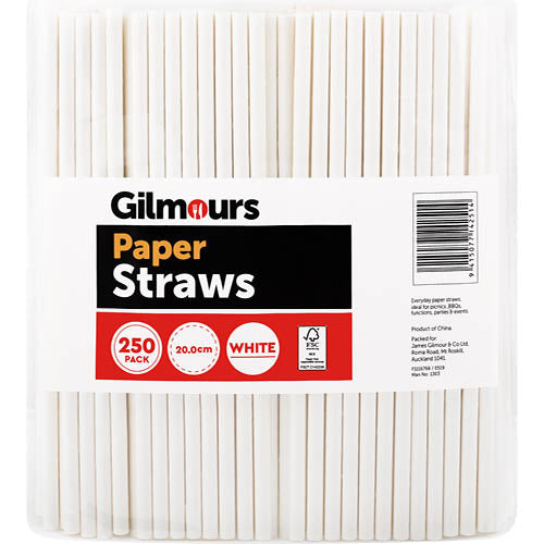 Gilmours White Paper Straws 250ea