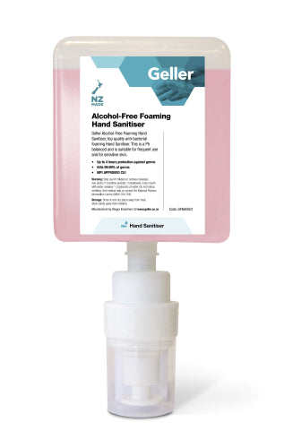 Geller Foam Hand Sanitizer 1L bottle, effective in eliminating germs, gentle on hands, perfect for frequent use in busy settings.