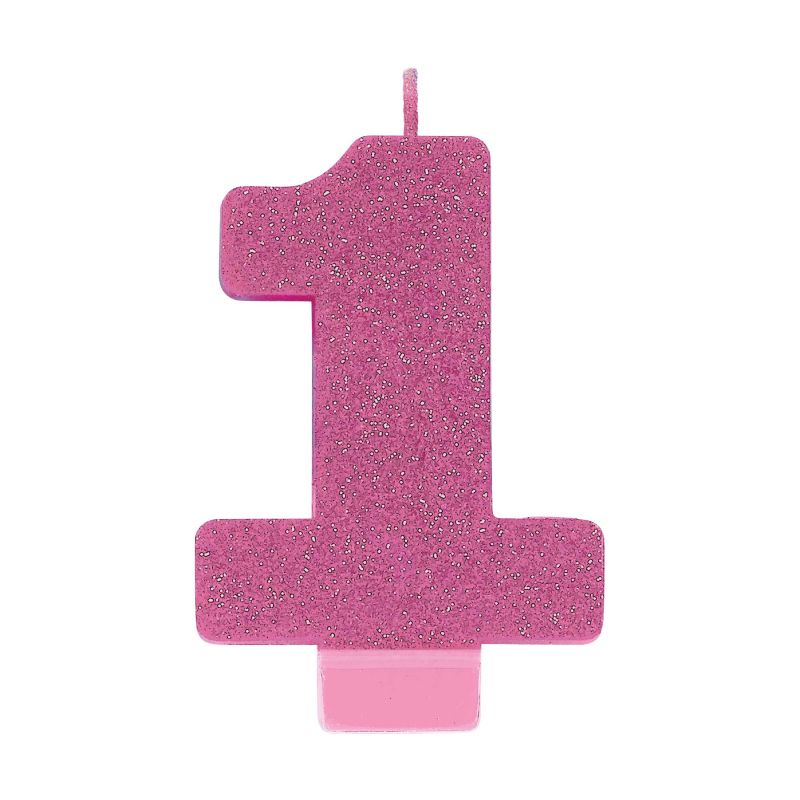 #1 Pink Glitter Numeral Candle