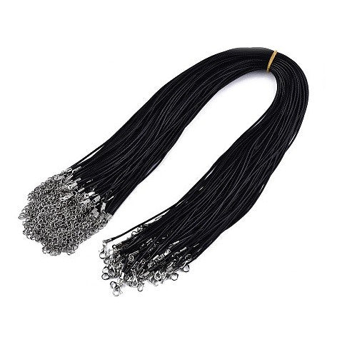 Pack of 50 Black Wax Cord Necklace with Clasp