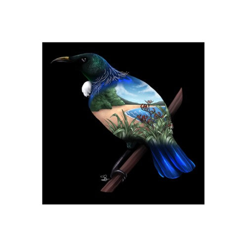 "Illuminated canvas featuring a colorful Tui bird, enhancing your space with New Zealand wildlife charm and ambiance."