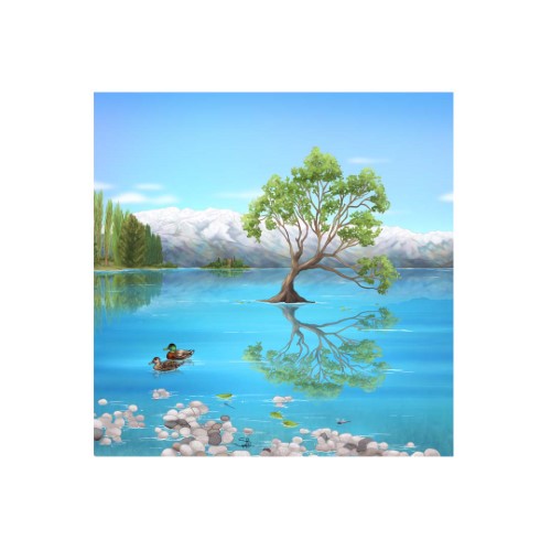 3D square ceramic tile wall hanging featuring Lake Wanaka's scenery, with textured design and cork backing for elegance.