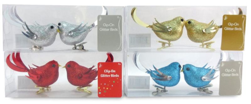 Clip On Deco Glitter Bird (Set Of 6 Assorted Packs)