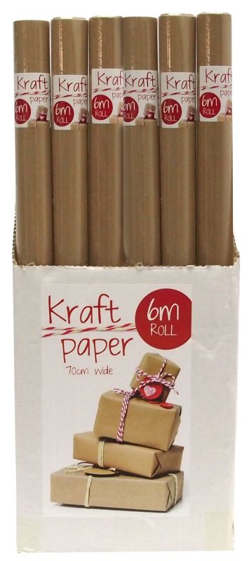Plain Kraft Wrap - 6m X 70cm (6 Rolls)