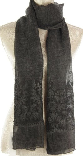Scarf - Stonewash Embroidery Narrow - Grey