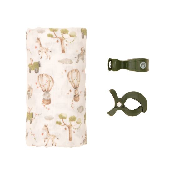 Muslin & 2 Pram Peg Box Set - Monkey Carnival - All4Ella