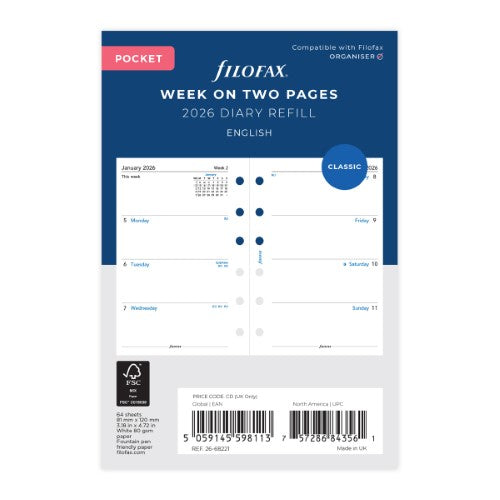 Filofax Refill Classic WTV Pocket 2026