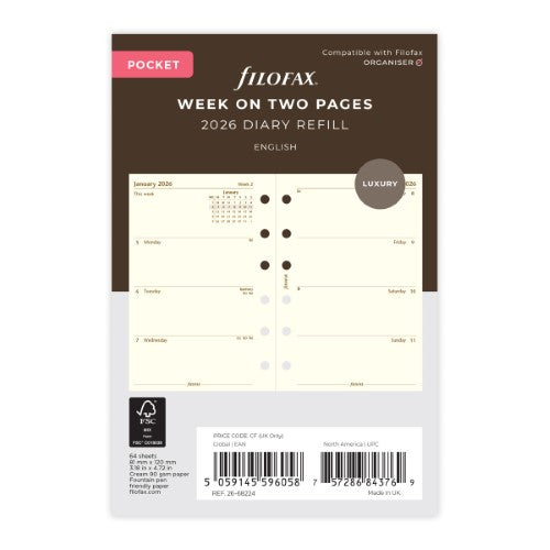Filofax Refill Classic WTV Pocket Cotton Cream 2026