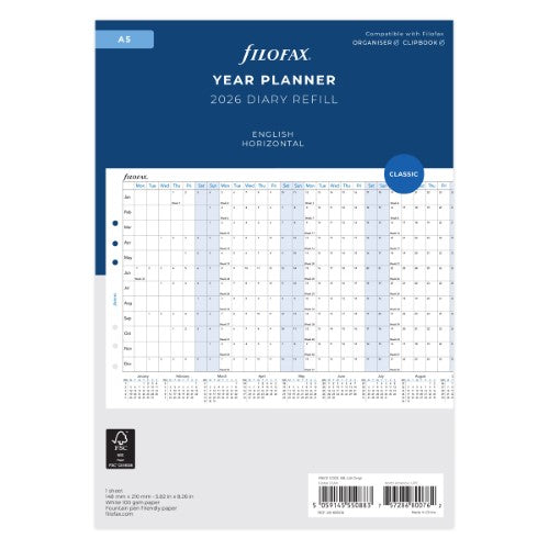 Filofax Refill Year Planner Horizontal A5 2026