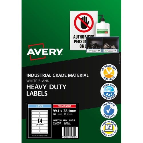 Avery Heavy Duty ID Label L7063 White Laser 99.1x38.1mm 14up 10 Sheets