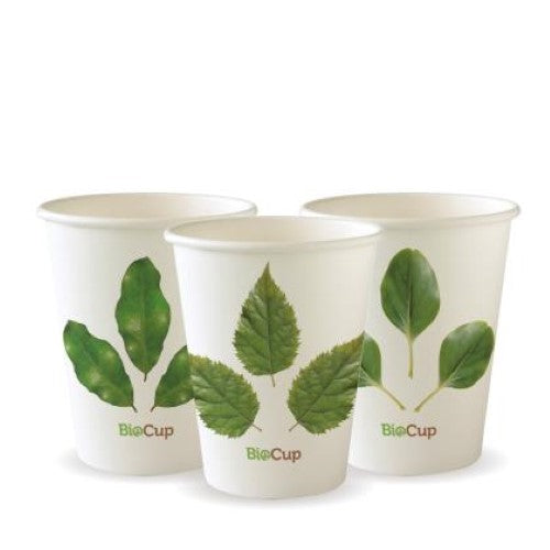 Biopak Cup Hot Paper Single Wall Leaf 8oz 80mm - 50PC