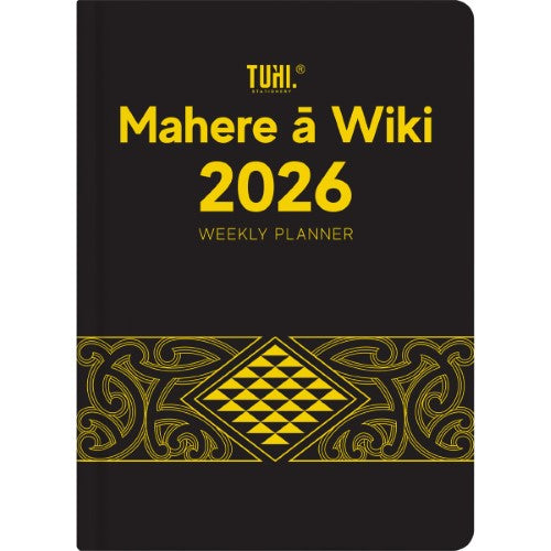 Tuhi Diary A43 Week to View Premium Mahere a Wiki Black & Gold 2026