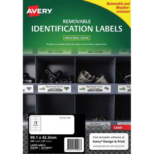 Avery Heavy Duty ID Label L4776 White Laser Removable 99.1x42.3mm 12up 20 Sheets