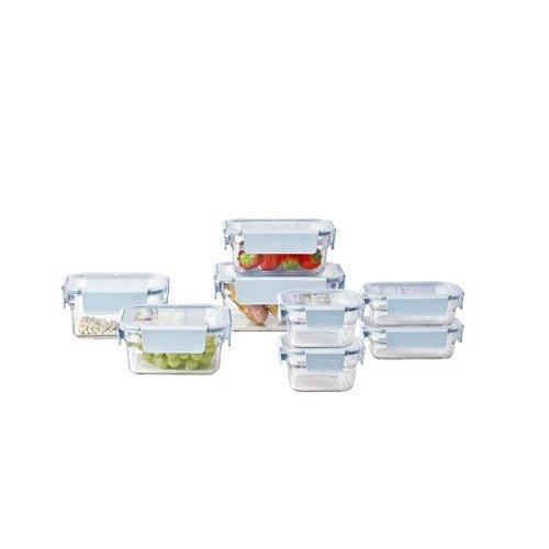 Glass 8 Piece Container Set - Glasslock Premium Oven Safe (Ice Blue)