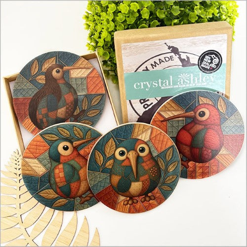 Printed Coasters Set - Quilted Kiwi (9.5 x 9.5 x 0.4cm)