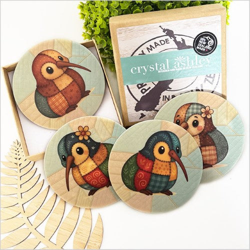 Printed Coasters Set - Quilted Baby Kiwi (9.5 x 9.5 x 0.4cm)