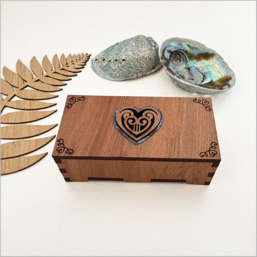 Small Rectangle Trinket Box - Relief Koru Heart (5.4 x 10.8 x 3.8cm)