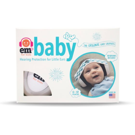 Baby Earmuffs - White/Bluecheckered - Em's 4 Kids