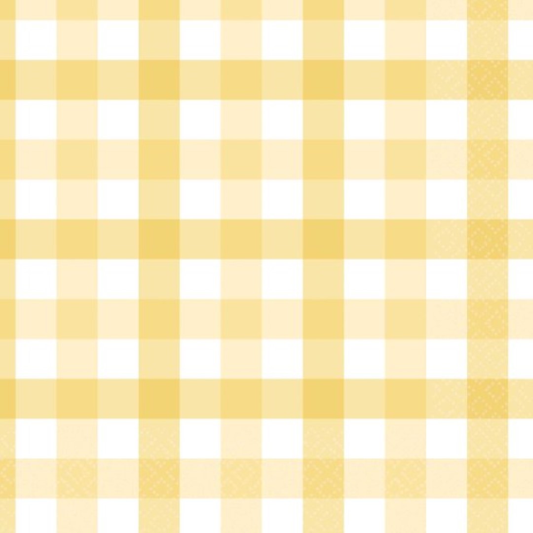 Pastel yellow gingham lunch napkins, pack of 16, perfect for stylish dining at picnics and gatherings.