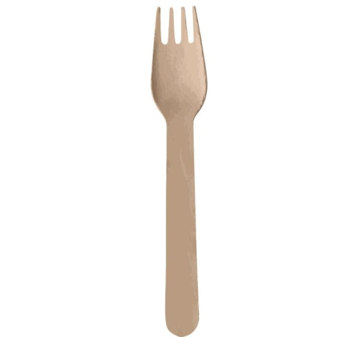 Eco-friendly wooden forks in a natural finish, pack of 20, perfect for sustainable dining at events and meals.