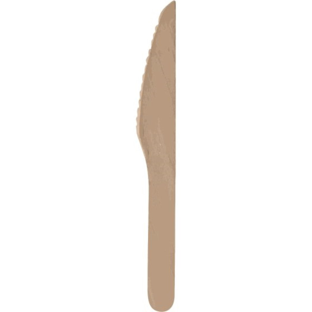 Eco-friendly pack of 20 wooden knives with a natural finish, perfect for casual and formal dining events.