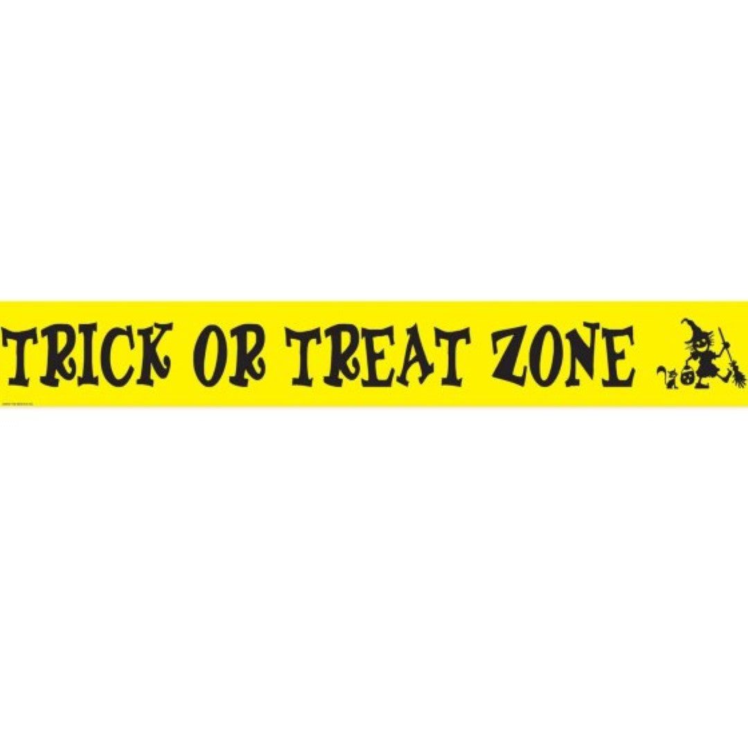 Beistle Trick Or Treat Zone Party Tape, 6m festive tape with 'Trick Or Treat' design for Halloween decor and celebrations.