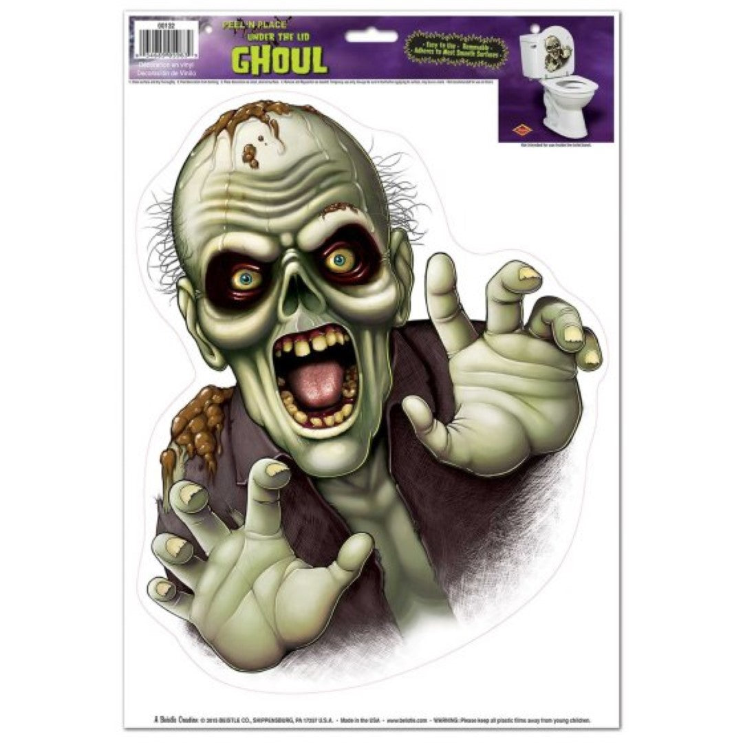 Beistle Under The Lid Ghoul Peel 'N Place decoration, 30cm x 43cm, featuring a spooky ghoul design for Halloween decor.