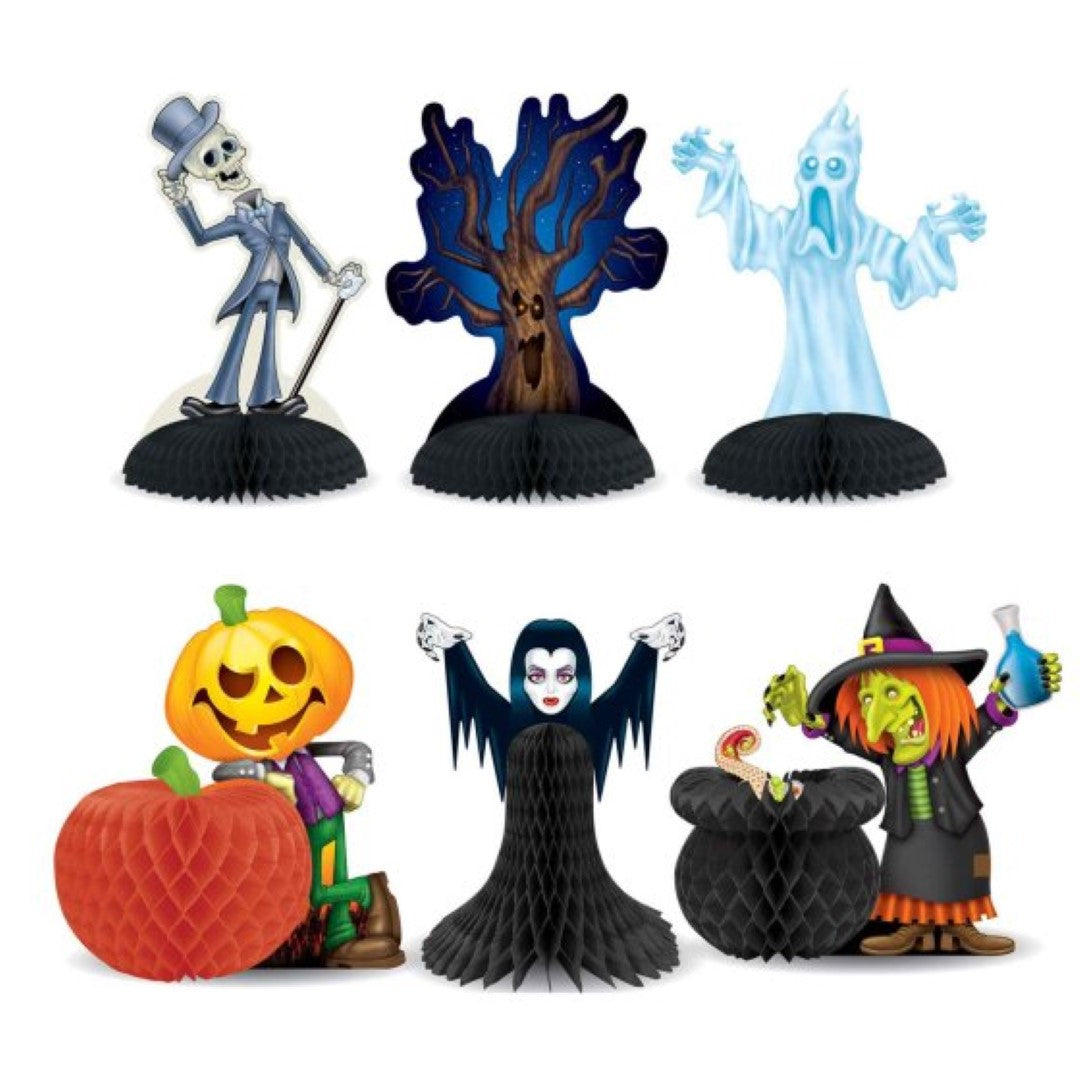 Beistle Halloween Character Centrepieces - Set of 6 festive decorations featuring charming Halloween designs. Perfect for table decor.