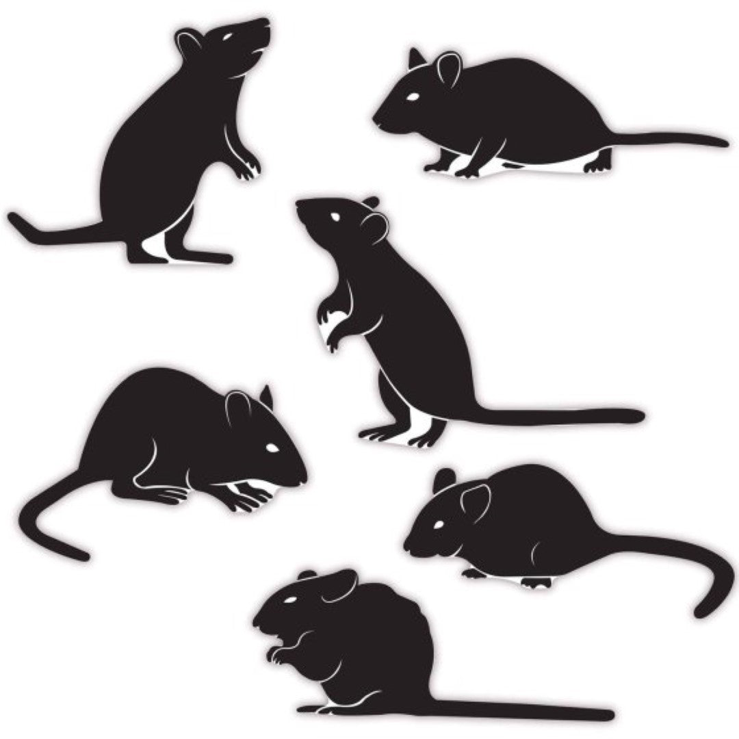 Whimsical Beistle mice silhouettes in various sizes, perfect for Halloween and themed party decorations. Pack of 6 designs.